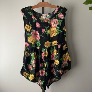 Somedays Lovin Floral Shorts Romper Shell Buttons Black Yellow Pink Green
